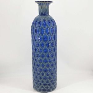 Studio Art Glass Cobalt Gray Unique net or bubble texture decor bottle Vase 16"
